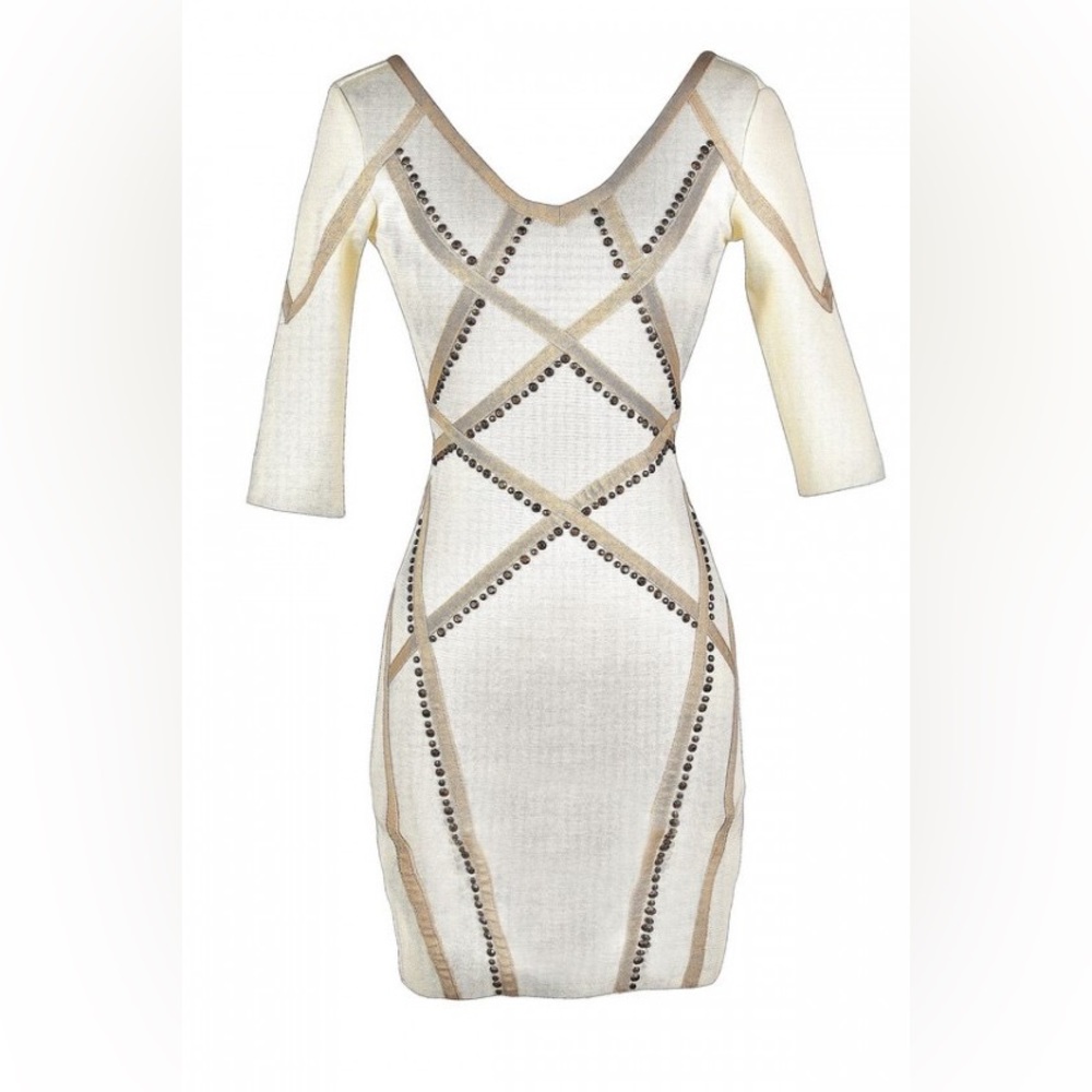 Wow Couture Embellished Edge Bodycon Dress in Ivory